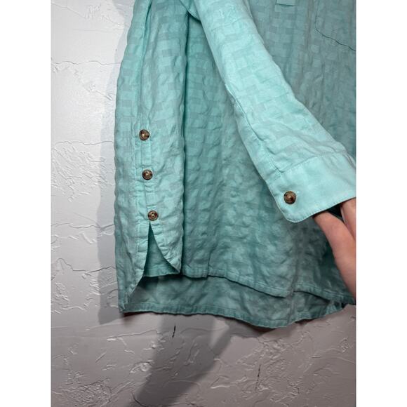 J Jill teal long sleeve textured tunic blouse womens medium coastal beachy boho - Picture 2 of 8